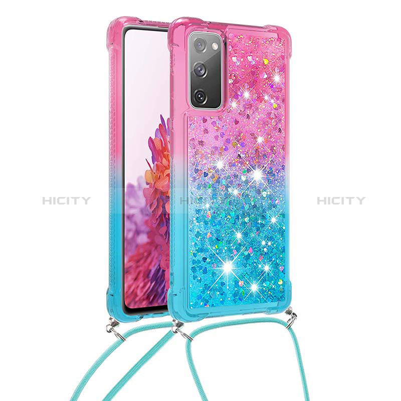 Silikon Hülle Handyhülle Gummi Schutzhülle Flexible Tasche Bling-Bling mit Schlüsselband Lanyard S01 für Samsung Galaxy S20 FE 5G Rosa