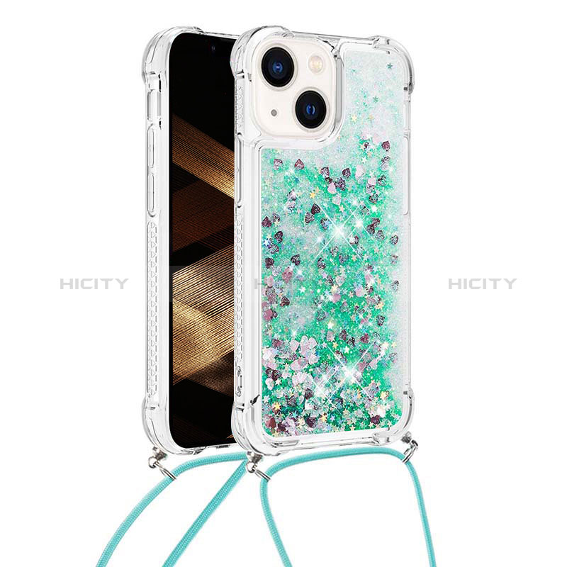 Silikon Hülle Handyhülle Gummi Schutzhülle Flexible Tasche Bling-Bling mit Schlüsselband Lanyard S02 für Apple iPhone 14 groß