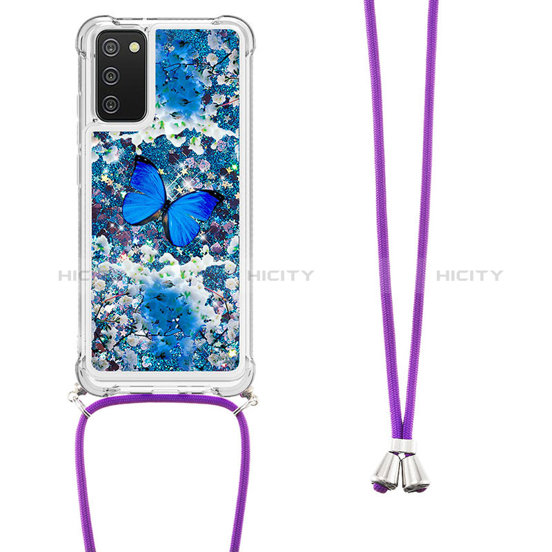 Silikon Hülle Handyhülle Gummi Schutzhülle Flexible Tasche Bling-Bling mit Schlüsselband Lanyard S02 für Samsung Galaxy A02s