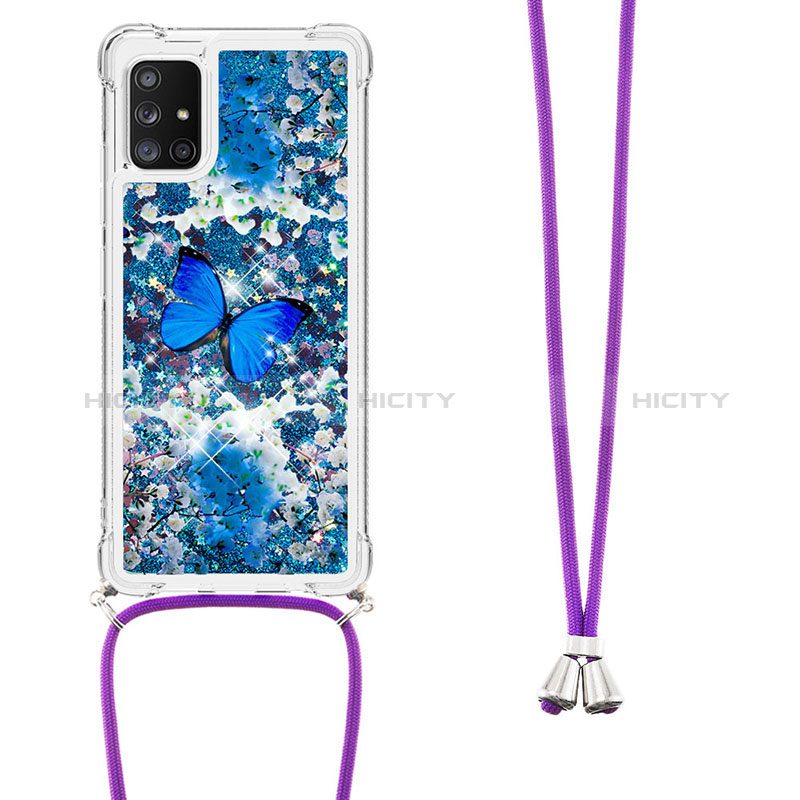 Silikon Hülle Handyhülle Gummi Schutzhülle Flexible Tasche Bling-Bling mit Schlüsselband Lanyard S02 für Samsung Galaxy A71 5G