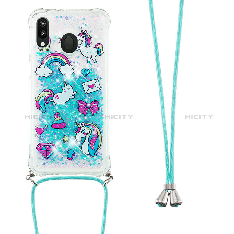 Silikon Hülle Handyhülle Gummi Schutzhülle Flexible Tasche Bling-Bling mit Schlüsselband Lanyard S02 für Samsung Galaxy M20