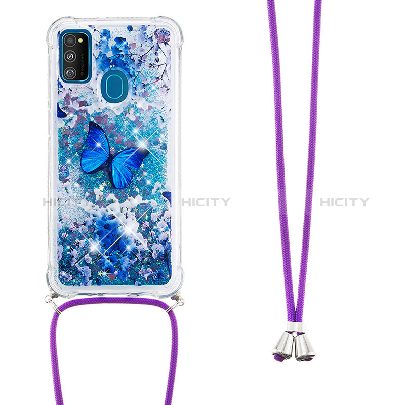 Silikon Hülle Handyhülle Gummi Schutzhülle Flexible Tasche Bling-Bling mit Schlüsselband Lanyard S02 für Samsung Galaxy M30s groß