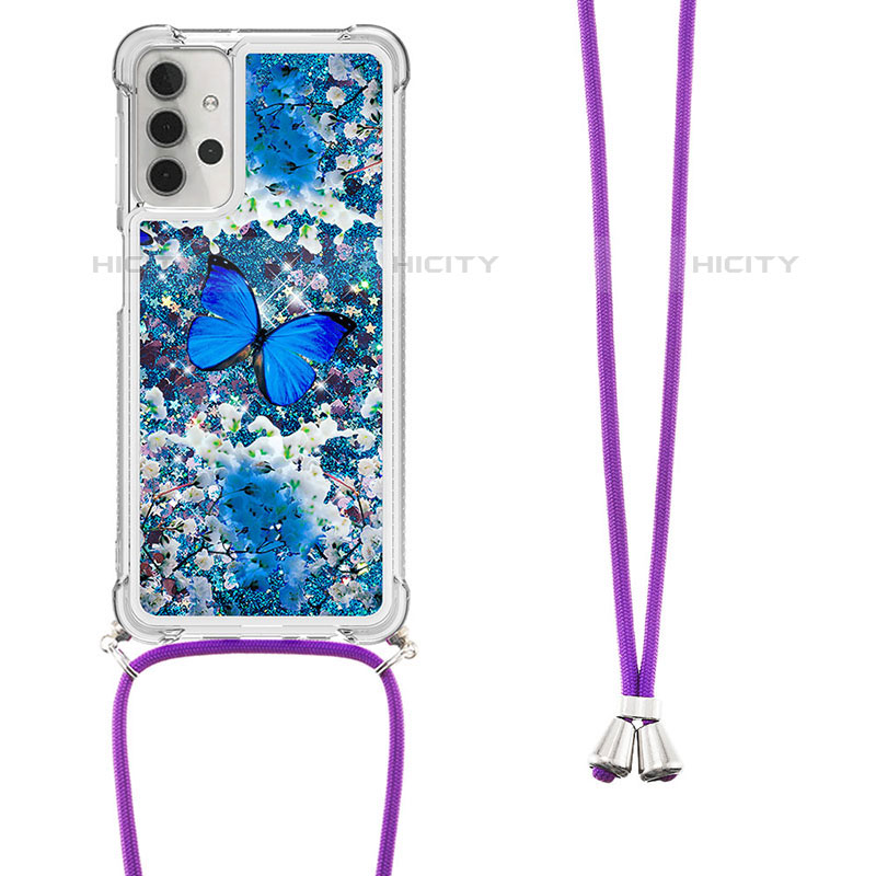 Silikon Hülle Handyhülle Gummi Schutzhülle Flexible Tasche Bling-Bling mit Schlüsselband Lanyard S02 für Samsung Galaxy M32 5G