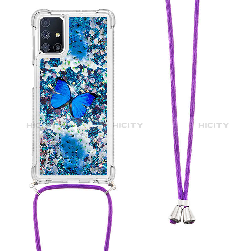Silikon Hülle Handyhülle Gummi Schutzhülle Flexible Tasche Bling-Bling mit Schlüsselband Lanyard S02 für Samsung Galaxy M51 groß