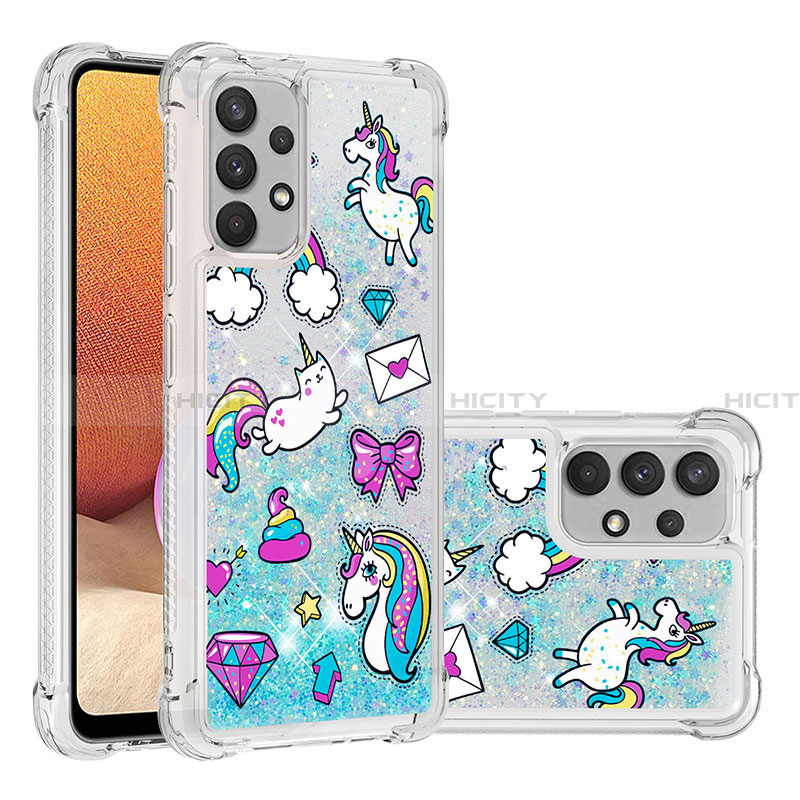 Silikon Hülle Handyhülle Gummi Schutzhülle Flexible Tasche Bling-Bling S03 für Samsung Galaxy A32 4G Hellblau