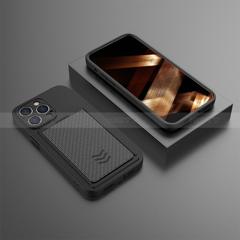 Silikon Hülle Handyhülle Gummi Schutzhülle Flexible Tasche KC1 für Apple iPhone 15 Pro Schwarz Plus