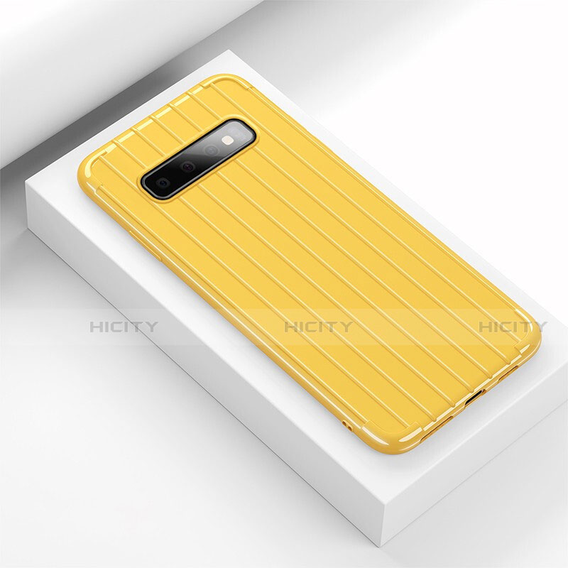 Silikon Hülle Handyhülle Gummi Schutzhülle Flexible Tasche Line C01 für Samsung Galaxy S10 5G Gelb