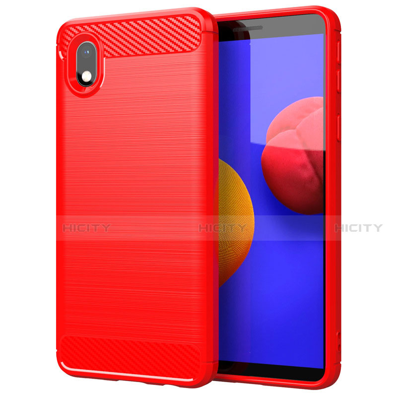 Silikon Hülle Handyhülle Gummi Schutzhülle Flexible Tasche Line für Samsung Galaxy M01 Core Rot Plus
