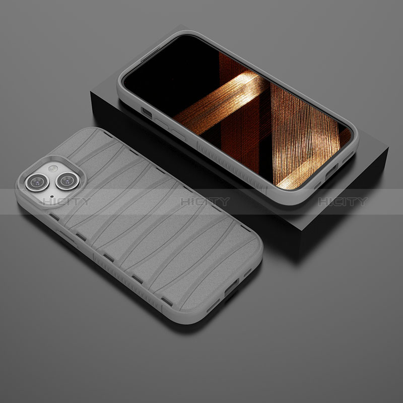 Silikon Hülle Handyhülle Gummi Schutzhülle Flexible Tasche Line KC1 für Apple iPhone 14 Plus Grau