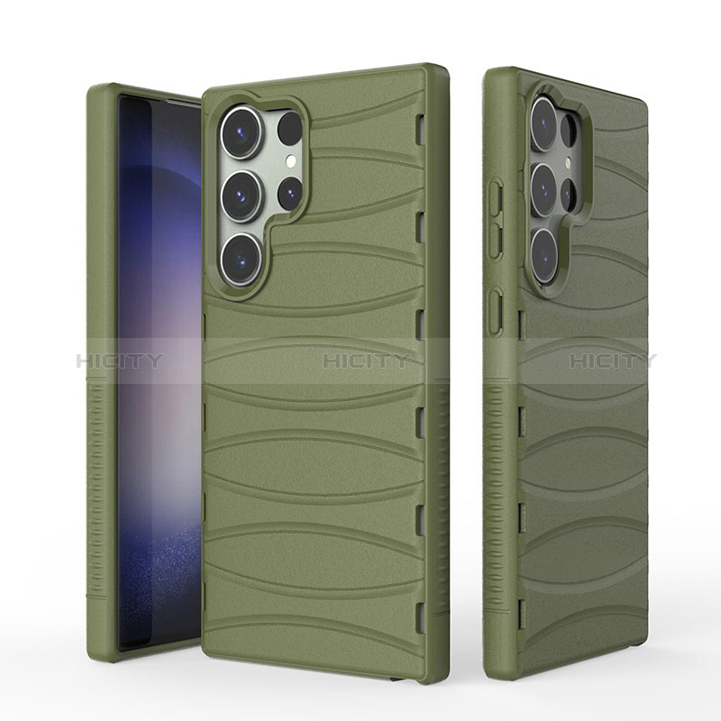 Silikon Hülle Handyhülle Gummi Schutzhülle Flexible Tasche Line KC1 für Samsung Galaxy S22 Ultra 5G Grün
