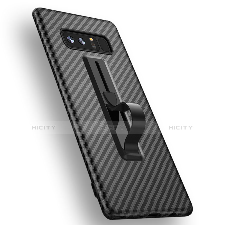 Silikon Hülle Handyhülle Gummi Schutzhülle Köper mit Fingerring für Samsung Galaxy Note 8 Duos N950F Schwarz