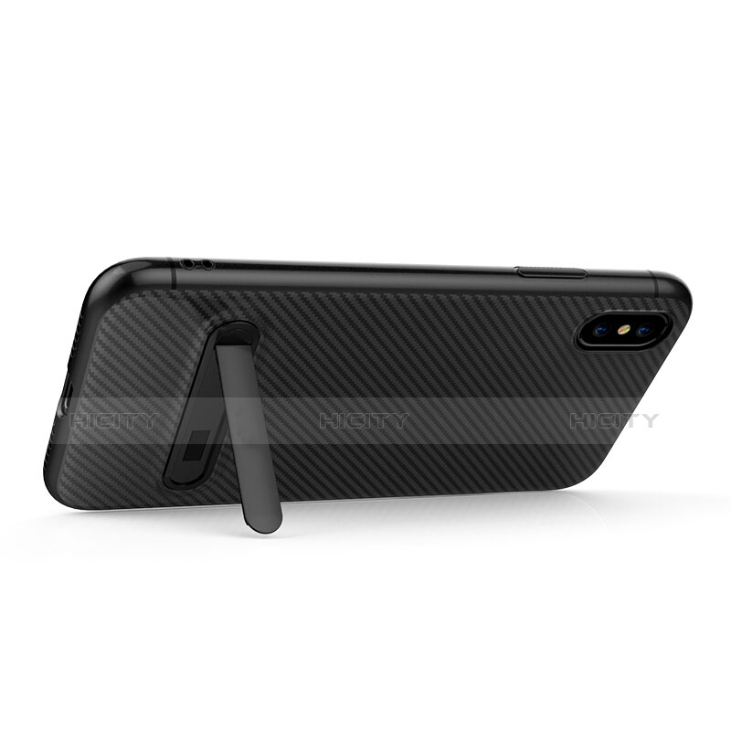 Silikon Hülle Handyhülle Gummi Schutzhülle Köper mit Ständer für Apple iPhone X Schwarz groß