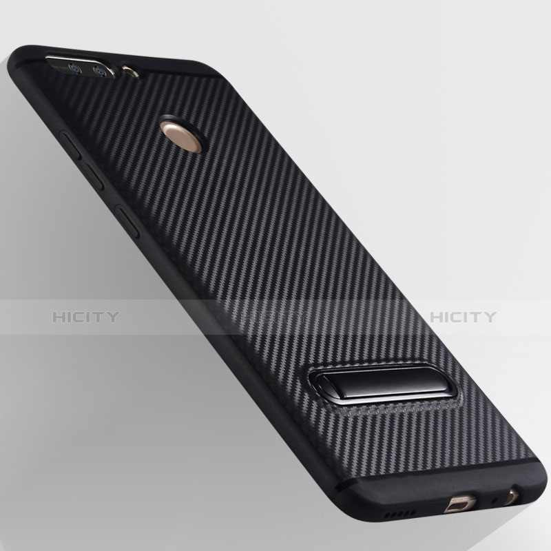 Silikon Hülle Handyhülle Gummi Schutzhülle Köper mit Ständer für Huawei Honor 8 Pro Schwarz groß