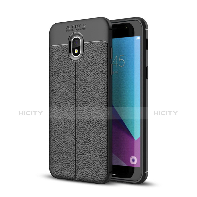 Silikon Hülle Handyhülle Gummi Schutzhülle Leder Q01 für Samsung Galaxy J3 Star Schwarz groß