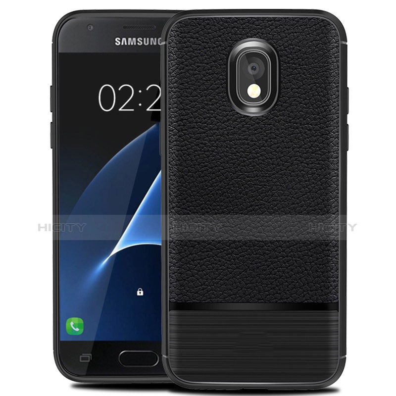 Silikon Hülle Handyhülle Gummi Schutzhülle Leder Q01 für Samsung Galaxy J7 (2018) J737 Schwarz groß