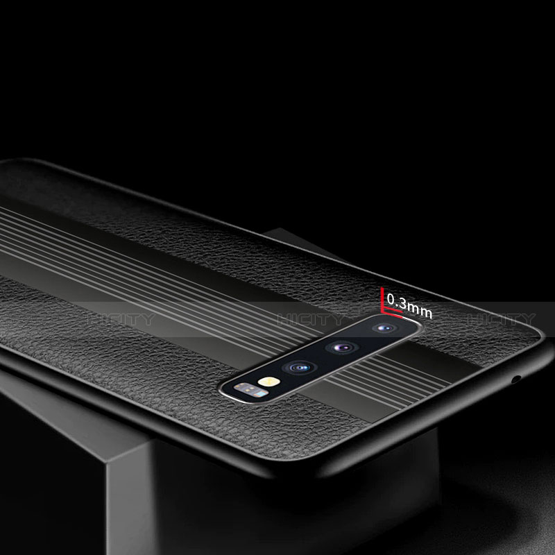 Silikon Hülle Handyhülle Gummi Schutzhülle Leder Q01 für Samsung Galaxy S10 5G Schwarz groß