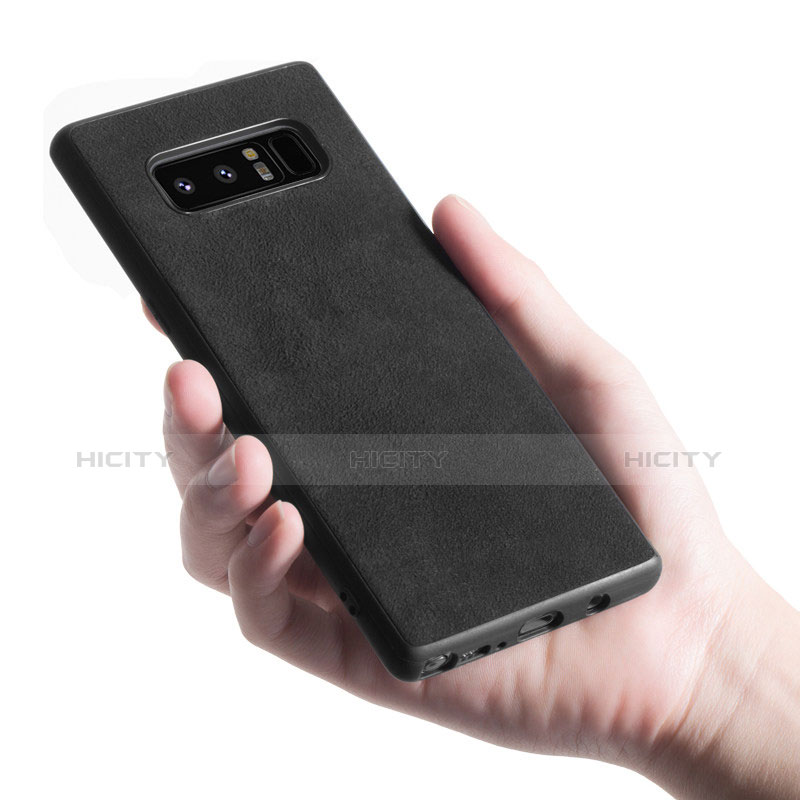 Silikon Hülle Handyhülle Gummi Schutzhülle Leder R05 für Samsung Galaxy Note 8 Duos N950F Schwarz groß