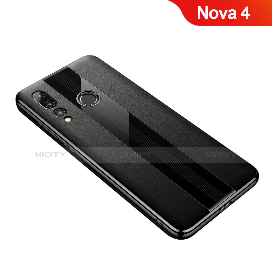 Silikon Hülle Handyhülle Gummi Schutzhülle Leder Tasche für Huawei Nova 4 Schwarz Plus