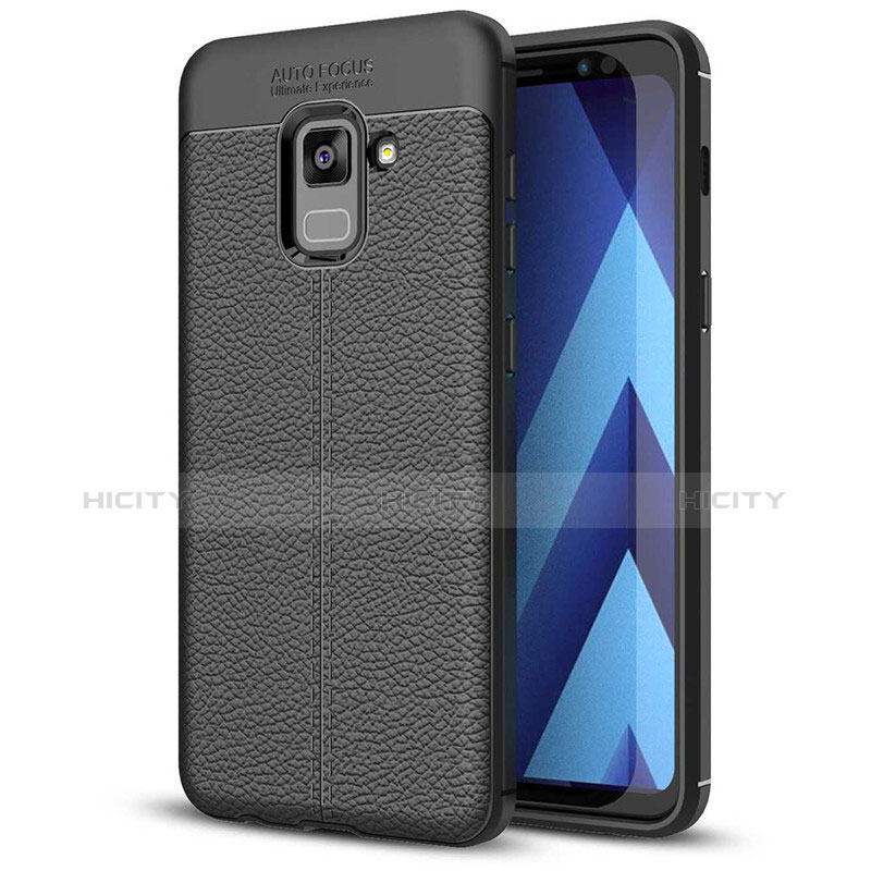 Silikon Hülle Handyhülle Gummi Schutzhülle Leder Tasche für Samsung Galaxy A5 (2018) A530F Schwarz Plus