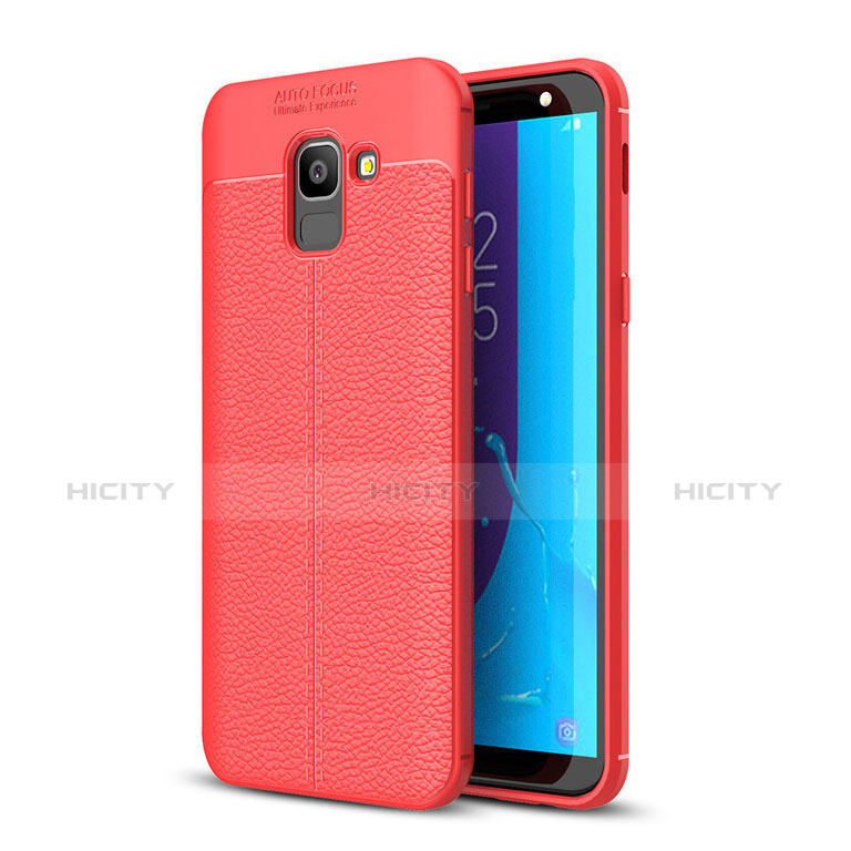 Silikon Hülle Handyhülle Gummi Schutzhülle Leder Tasche für Samsung Galaxy J6 (2018) J600F Rot Plus