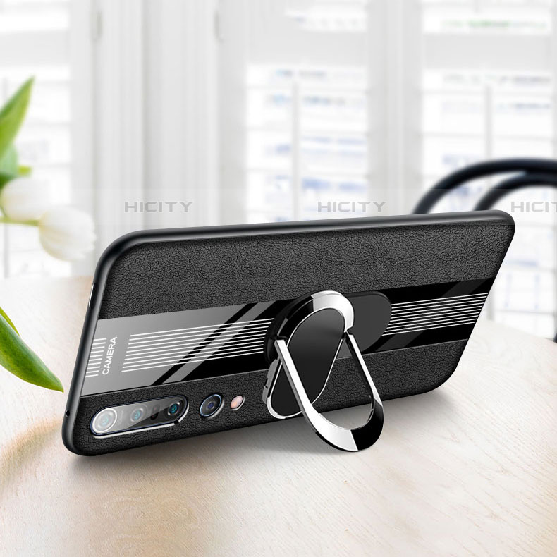 Silikon Hülle Handyhülle Gummi Schutzhülle Leder Tasche mit Magnetisch Fingerring Ständer A01 für Xiaomi Mi 10
