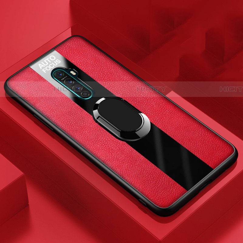 Silikon Hülle Handyhülle Gummi Schutzhülle Leder Tasche mit Magnetisch Fingerring Ständer für Realme X2 Pro Rot Plus