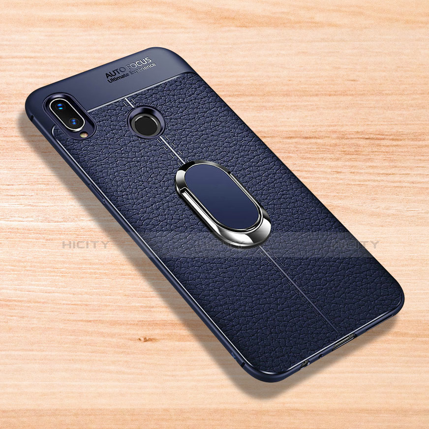 Silikon Hülle Handyhülle Gummi Schutzhülle Leder Tasche mit Magnetisch Fingerring Ständer für Xiaomi Redmi Note 7 Pro Blau
