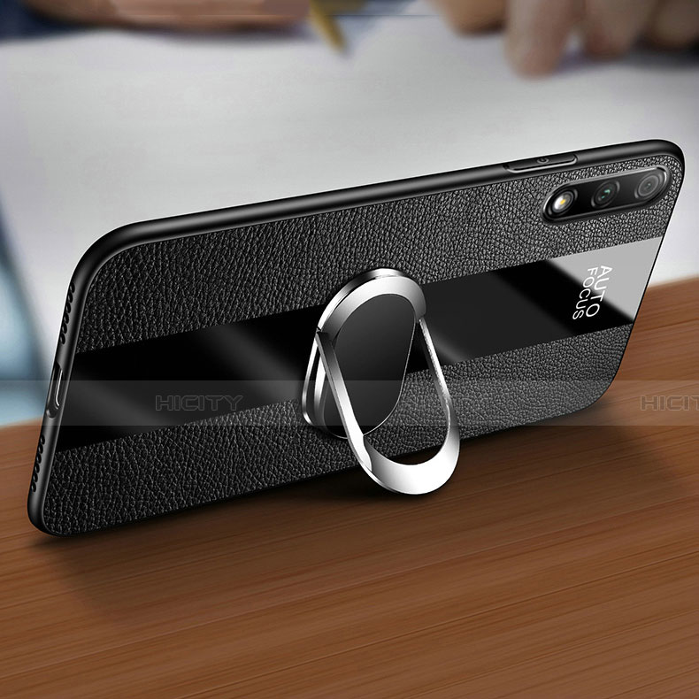 Silikon Hülle Handyhülle Gummi Schutzhülle Leder Tasche mit Magnetisch Fingerring Ständer S01 für Huawei Honor 9X