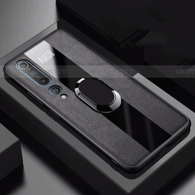 Silikon Hülle Handyhülle Gummi Schutzhülle Leder Tasche mit Magnetisch Fingerring Ständer S01 für Xiaomi Mi 10