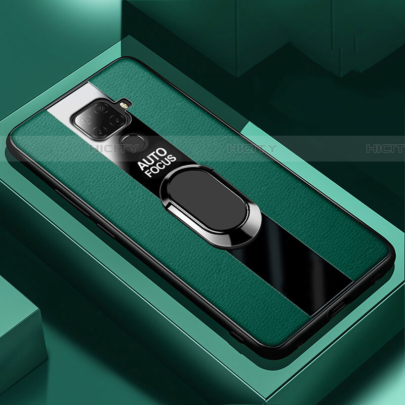 Silikon Hülle Handyhülle Gummi Schutzhülle Leder Tasche mit Magnetisch Fingerring Ständer S03 für Huawei Nova 5i Pro
