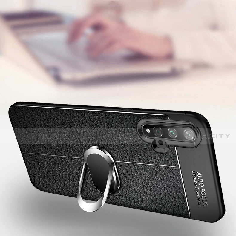 Silikon Hülle Handyhülle Gummi Schutzhülle Leder Tasche mit Magnetisch Fingerring Ständer T01 für Huawei Honor 20