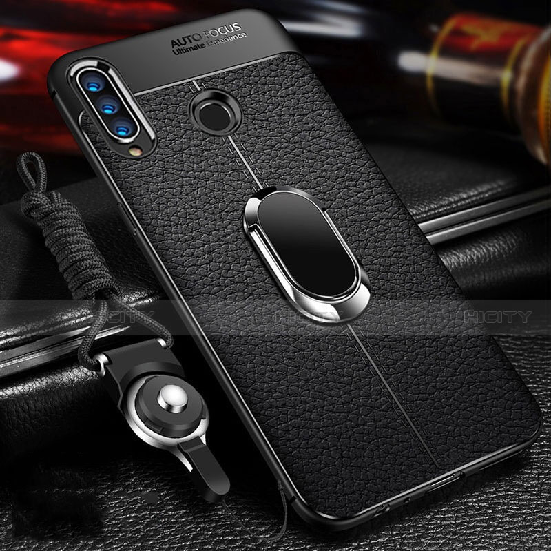 Silikon Hülle Handyhülle Gummi Schutzhülle Leder Tasche mit Magnetisch Fingerring Ständer T01 für Huawei Honor 20 Lite groß