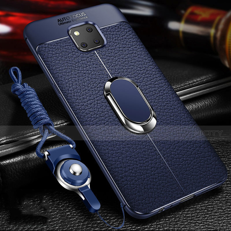 Silikon Hülle Handyhülle Gummi Schutzhülle Leder Tasche mit Magnetisch Fingerring Ständer T01 für Huawei Mate 20 Pro groß