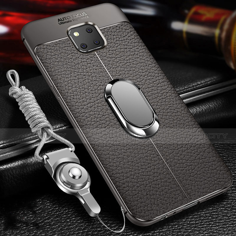 Silikon Hülle Handyhülle Gummi Schutzhülle Leder Tasche mit Magnetisch Fingerring Ständer T01 für Huawei Mate 20 Pro groß