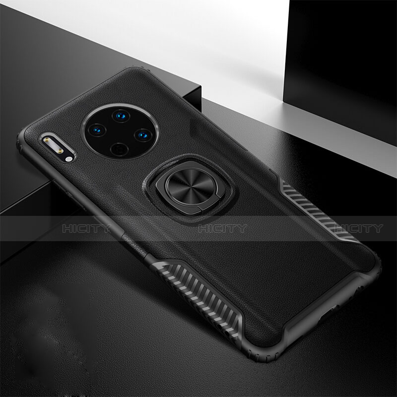 Silikon Hülle Handyhülle Gummi Schutzhülle Leder Tasche mit Magnetisch Fingerring Ständer T01 für Huawei Mate 30 Pro