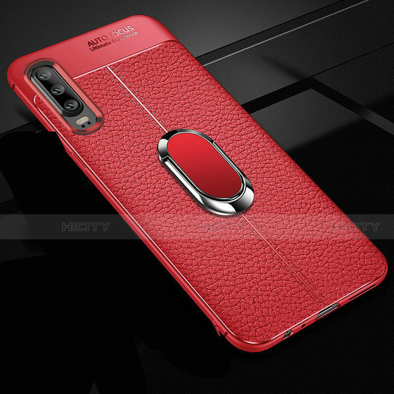 Silikon Hülle Handyhülle Gummi Schutzhülle Leder Tasche mit Magnetisch Fingerring Ständer T01 für Huawei P30