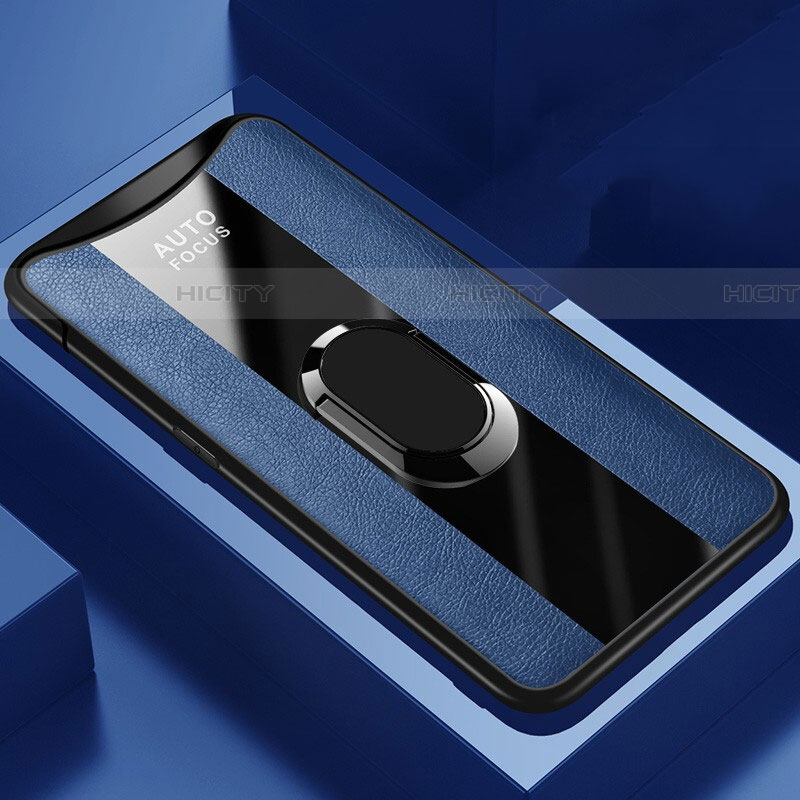 Silikon Hülle Handyhülle Gummi Schutzhülle Leder Tasche mit Magnetisch Fingerring Ständer T01 für Oppo Find X Blau Plus