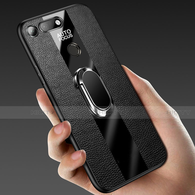 Silikon Hülle Handyhülle Gummi Schutzhülle Leder Tasche mit Magnetisch Fingerring Ständer T02 für Huawei Honor View 20