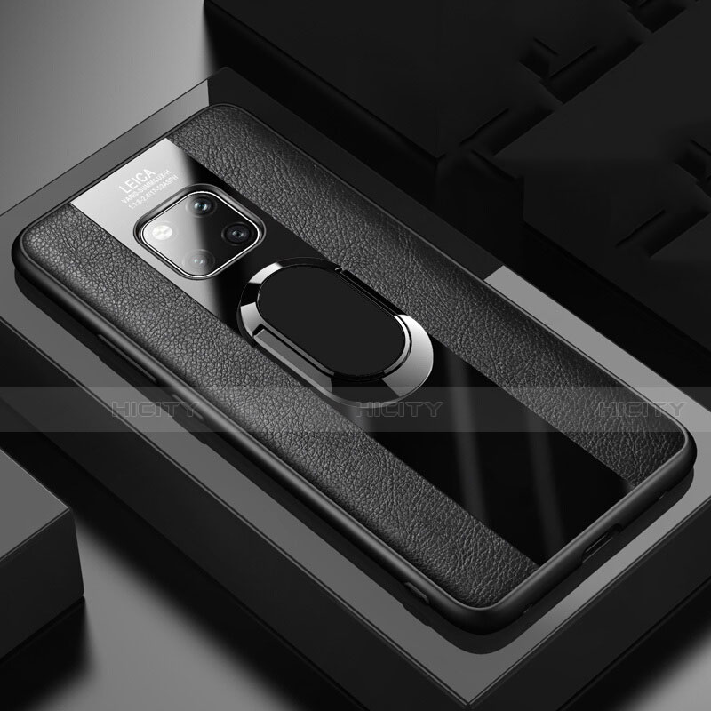 Silikon Hülle Handyhülle Gummi Schutzhülle Leder Tasche mit Magnetisch Fingerring Ständer T02 für Huawei Mate 20 Pro