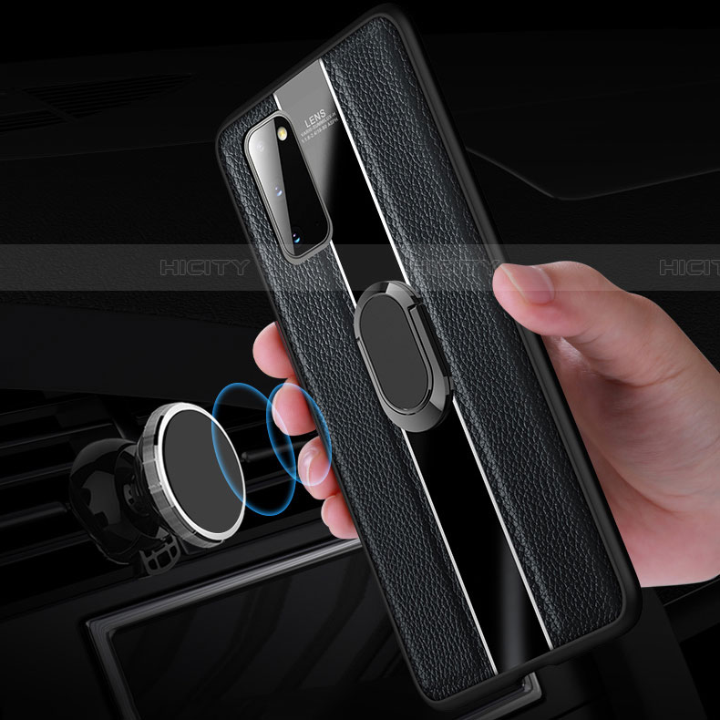Silikon Hülle Handyhülle Gummi Schutzhülle Leder Tasche mit Magnetisch Fingerring Ständer T02 für Samsung Galaxy S20 5G