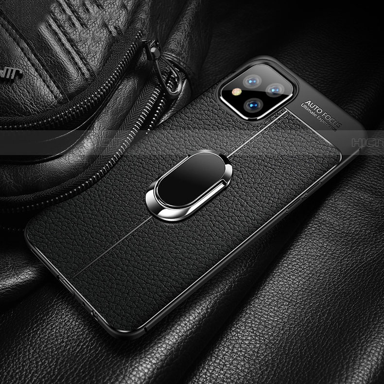 Silikon Hülle Handyhülle Gummi Schutzhülle Leder Tasche mit Magnetisch Fingerring Ständer T03 für Apple iPhone 11 Pro Max