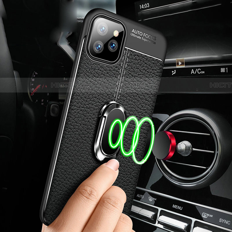 Silikon Hülle Handyhülle Gummi Schutzhülle Leder Tasche mit Magnetisch Fingerring Ständer T03 für Apple iPhone 11 Pro Max