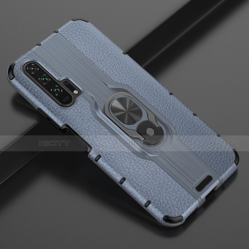 Silikon Hülle Handyhülle Gummi Schutzhülle Leder Tasche mit Magnetisch Fingerring Ständer T03 für Huawei Honor 20 Pro groß