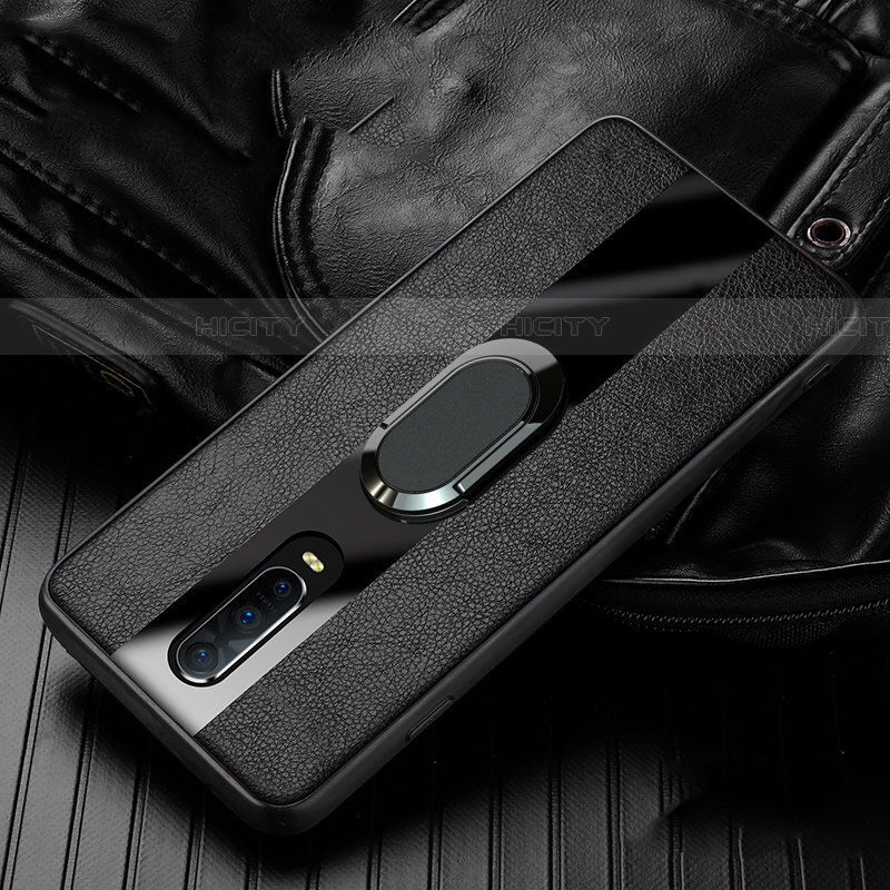 Silikon Hülle Handyhülle Gummi Schutzhülle Leder Tasche mit Magnetisch Fingerring Ständer T03 für Oppo RX17 Pro