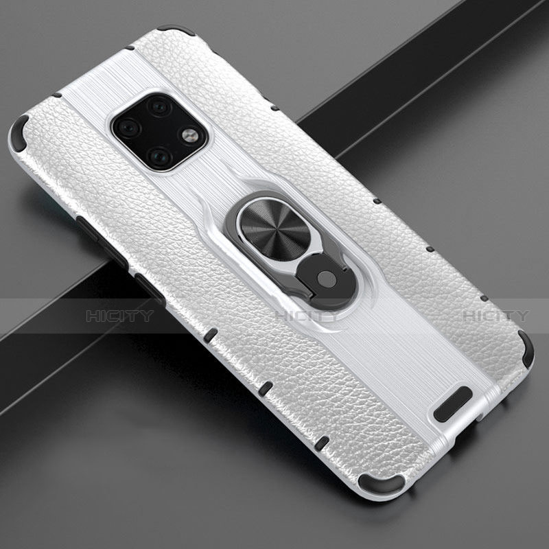Silikon Hülle Handyhülle Gummi Schutzhülle Leder Tasche mit Magnetisch Fingerring Ständer T04 für Huawei Mate 20 Pro groß