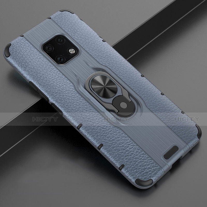 Silikon Hülle Handyhülle Gummi Schutzhülle Leder Tasche mit Magnetisch Fingerring Ständer T04 für Huawei Mate 20 Pro Blau Plus