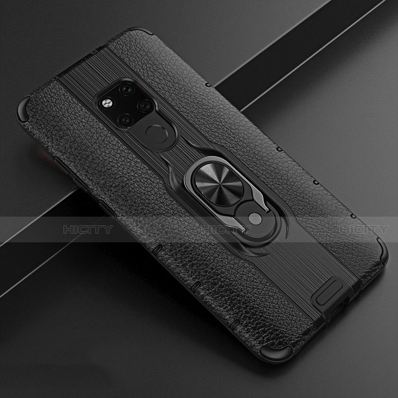 Silikon Hülle Handyhülle Gummi Schutzhülle Leder Tasche mit Magnetisch Fingerring Ständer T05 für Huawei Mate 20 groß