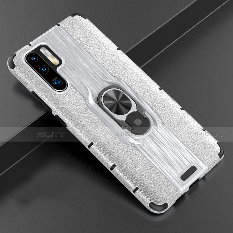 Silikon Hülle Handyhülle Gummi Schutzhülle Leder Tasche mit Magnetisch Fingerring Ständer T06 für Huawei P30 Pro