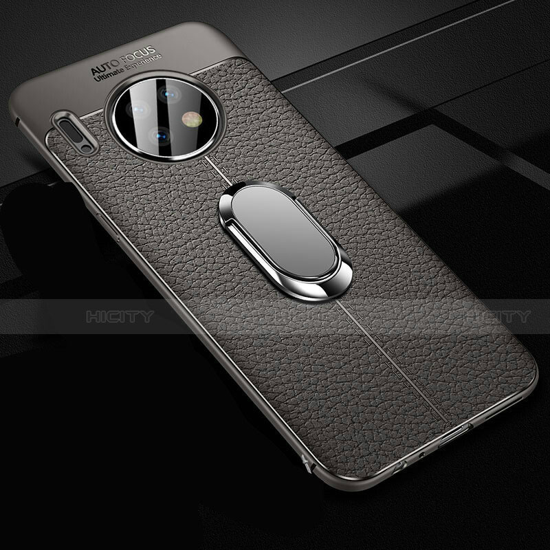 Silikon Hülle Handyhülle Gummi Schutzhülle Leder Tasche mit Magnetisch Fingerring Ständer Z02 für Huawei Mate 30 5G Grau