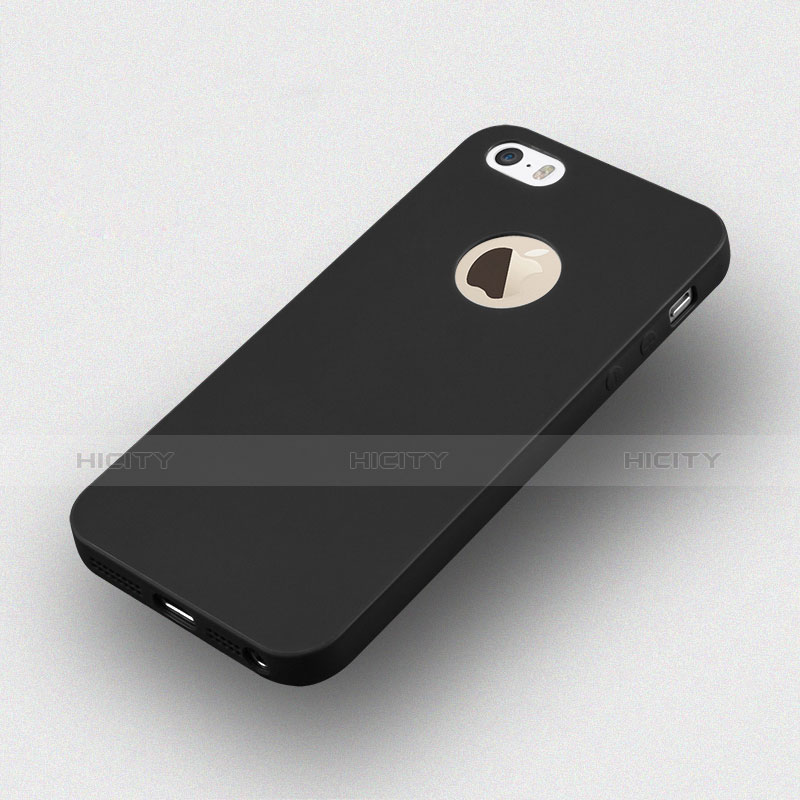 Silikon Hülle Handyhülle Gummi Schutzhülle Loch für Apple iPhone 5 Schwarz Plus